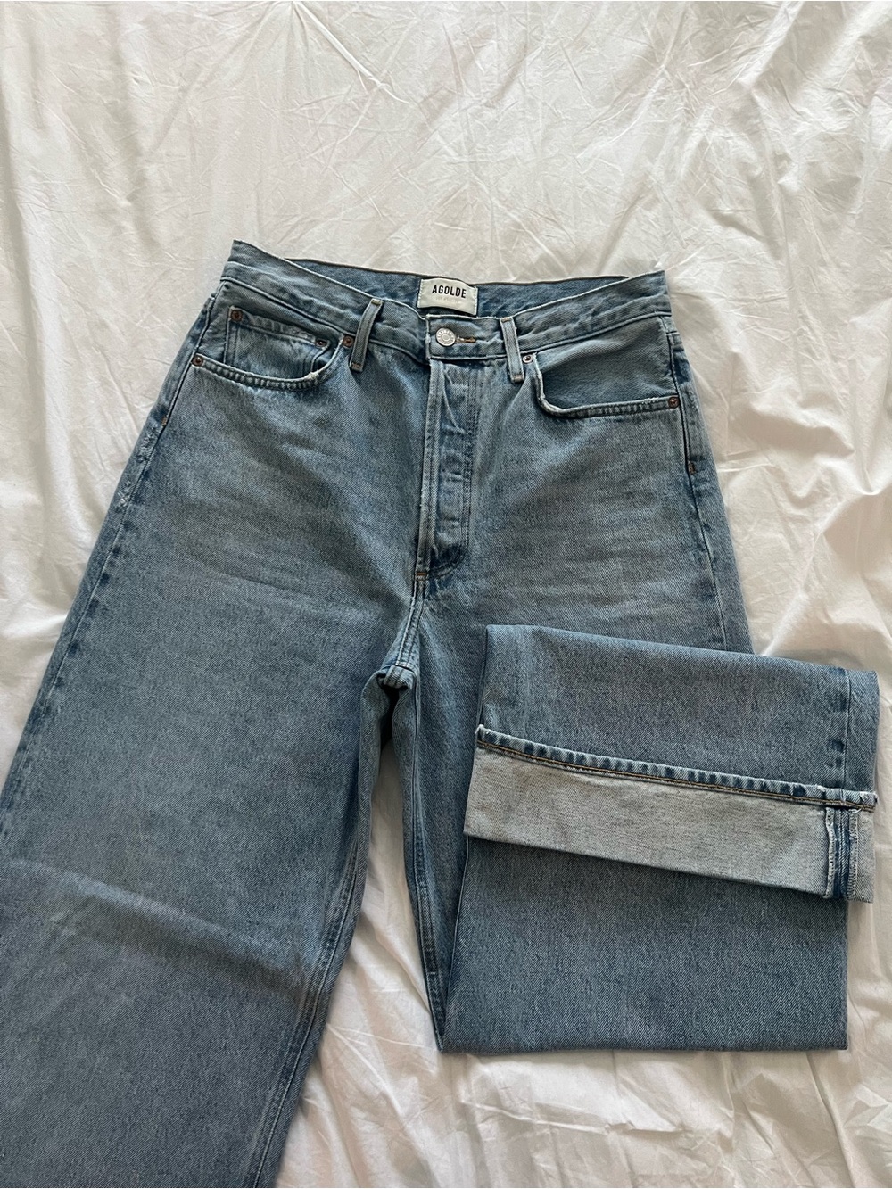 Agolde Straight-Leg High-Rise Jeans in Washed Blue